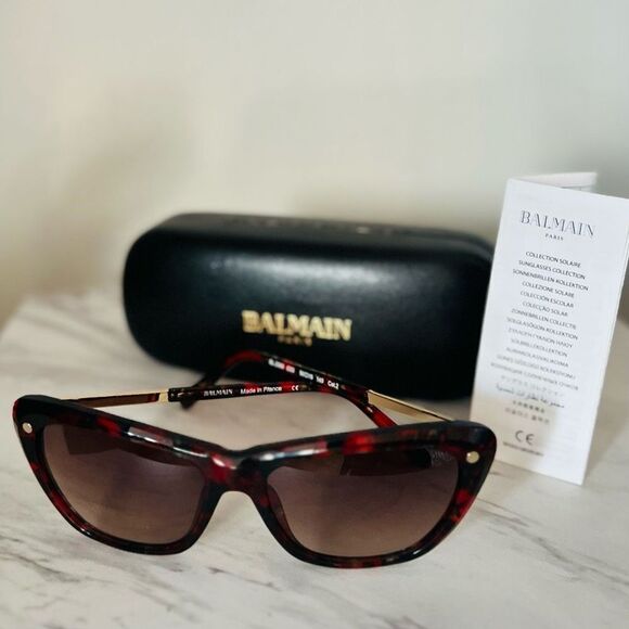 BALMAIN 56mm Modified Cat Eye Sunglasses, Polarized, Designer, Red Tortoise, NWT - Picture 13 of 16